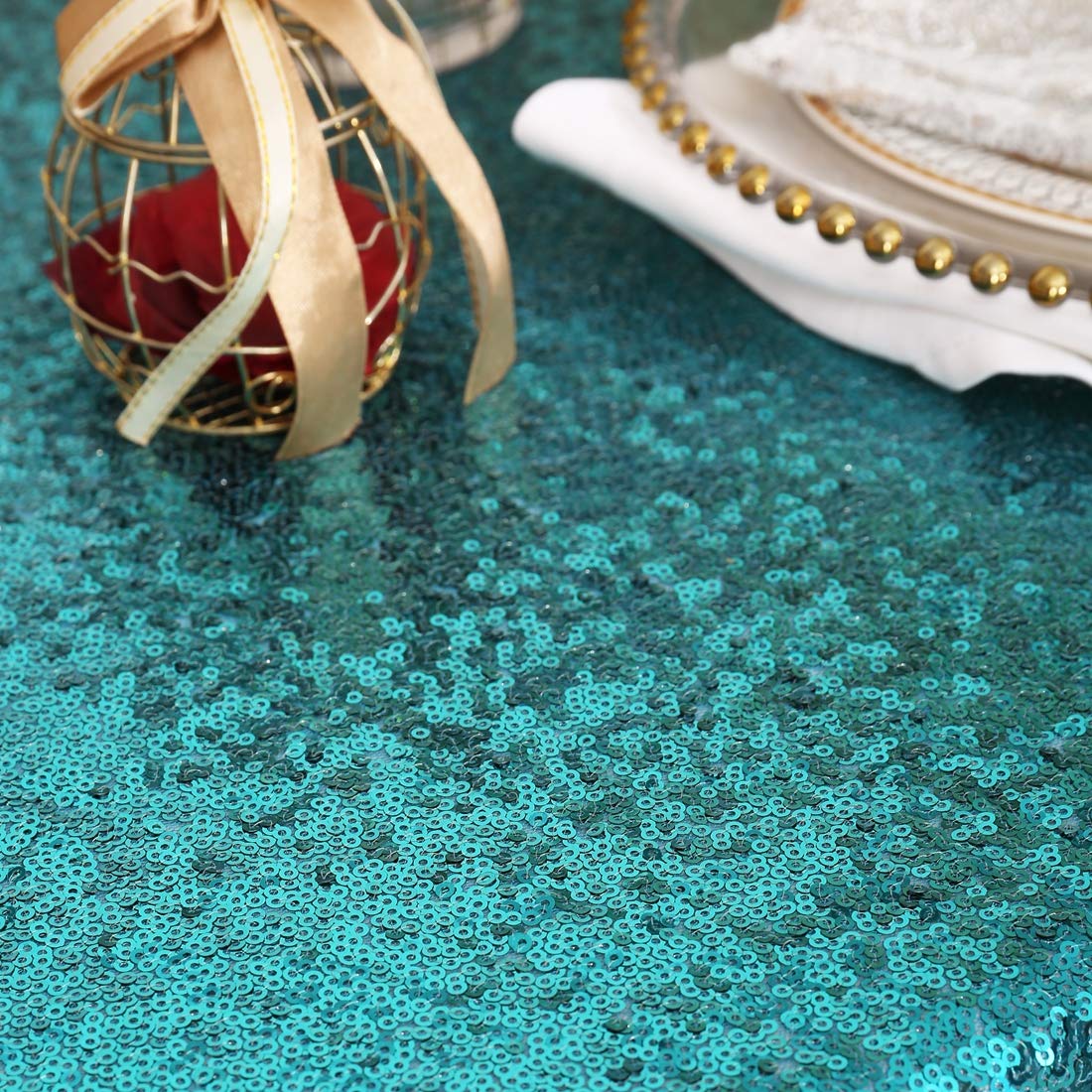 Partydelight 60''X102'' Rectangle Teal Sequin Tablecloth For Wedding, Party, Christmas Decorations